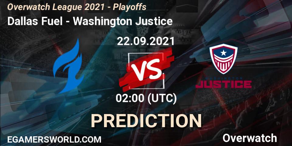 Dallas Fuel vs Washington Justice: Match Prediction. 21.09.2021 at 23:00, Overwatch, Overwatch League 2021 - Playoffs