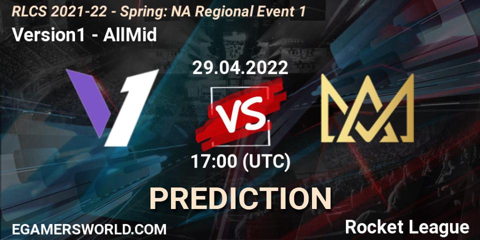 Version1 vs AllMid: Match Prediction. 29.04.2022 at 17:00, Rocket League, RLCS 2021-22 - Spring: NA Regional Event 1