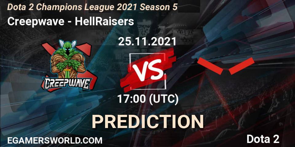 Creepwave vs HellRaisers: Match Prediction. 25.11.2021 at 19:48, Dota 2, Dota 2 Champions League 2021 Season 5
