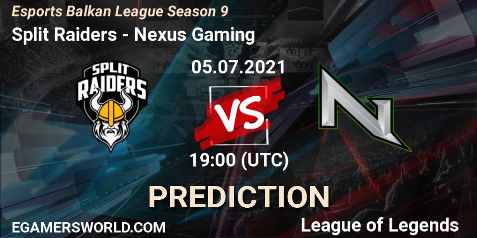 Split Raiders vs Nexus Gaming: Match Prediction. 05.07.2021 at 19:00, LoL, Esports Balkan League Season 9