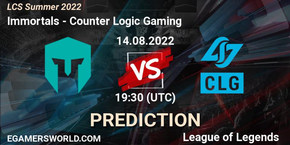 Immortals vs Counter Logic Gaming: Match Prediction. 14.08.2022 at 19:30, LoL, LCS Summer 2022