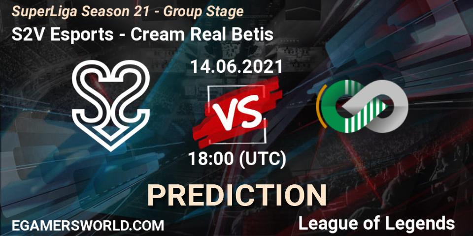 S2V Esports vs Cream Real Betis: Match Prediction. 14.06.2021 at 17:00, LoL, SuperLiga Season 21 - Group Stage 