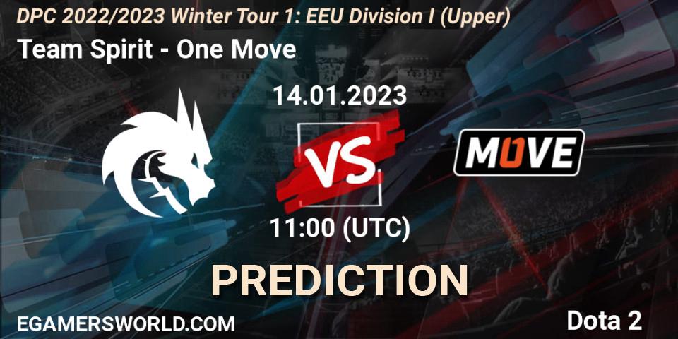 Team Spirit vs One Move: Match Prediction. 14.01.2023 at 11:00, Dota 2, DPC 2022/2023 Winter Tour 1: EEU Division I (Upper)