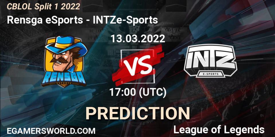 Rensga eSports vs INTZ e-Sports: Match Prediction. 13.03.2022 at 17:05, LoL, CBLOL Split 1 2022