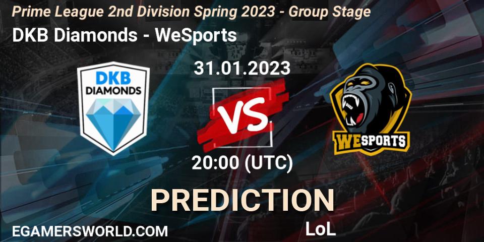 DKB Diamonds vs WeSports: Match Prediction. 31.01.23, LoL, Prime League 2nd Division Spring 2023 - Group Stage