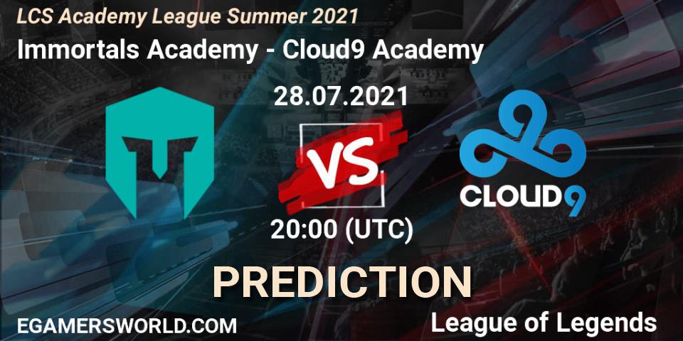 Immortals Academy vs Cloud9 Academy: Match Prediction. 28.07.2021 at 20:00, LoL, LCS Academy League Summer 2021