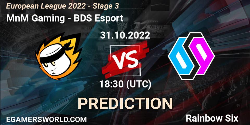 MnM Gaming vs BDS Esport: Match Prediction. 31.10.2022 at 18:15, Rainbow Six, European League 2022 - Stage 3