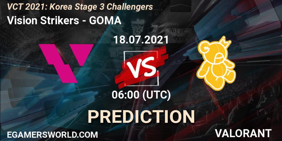 Vision Strikers vs GOMA: Match Prediction. 18.07.2021 at 06:00, VALORANT, VCT 2021: Korea Stage 3 Challengers