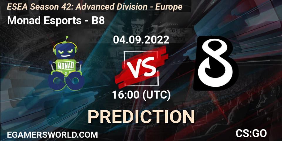 Monad Esports vs B8: Match Prediction. 05.09.2022 at 15:00, Counter-Strike (CS2), ESEA Season 42: Advanced Division - Europe