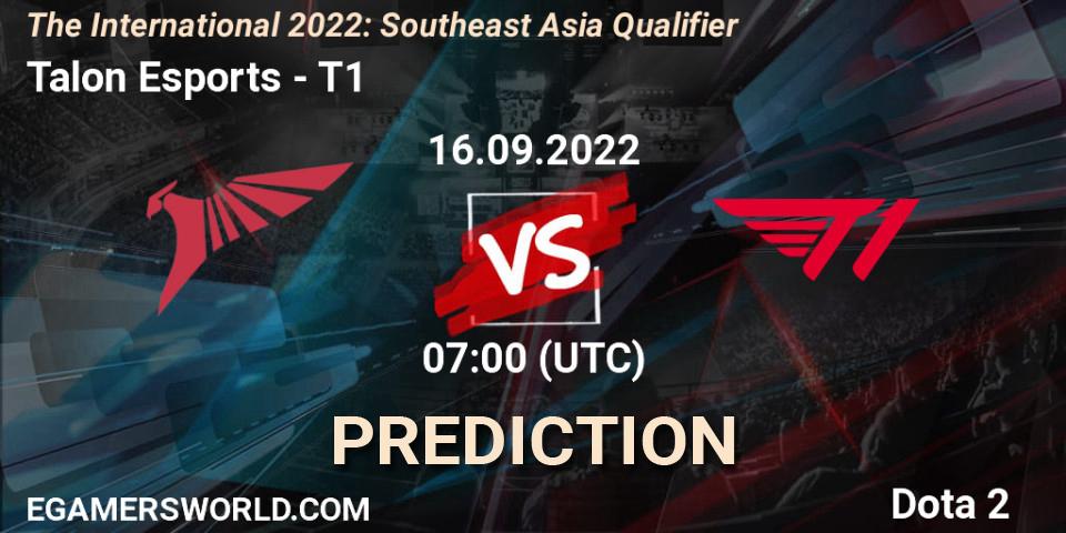 Talon Esports vs T1: Match Prediction. 16.09.2022 at 06:28, Dota 2, The International 2022: Southeast Asia Qualifier