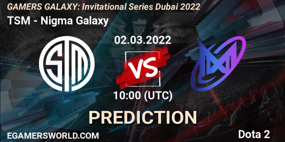 TSM vs Nigma Galaxy: Match Prediction. 02.03.2022 at 10:00, Dota 2, GAMERS GALAXY: Invitational Series Dubai 2022