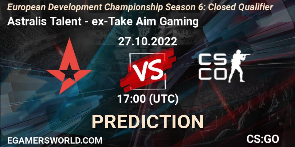 Astralis Talent vs ex-Take Aim Gaming: Match Prediction. 27.10.2022 at 17:00, Counter-Strike (CS2), European Development Championship Season 6: Closed Qualifier