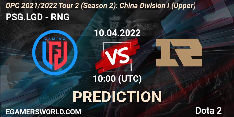 PSG.LGD vs RNG: Match Prediction. 17.04.2022 at 10:05, Dota 2, DPC 2021/2022 Tour 2 (Season 2): China Division I (Upper)