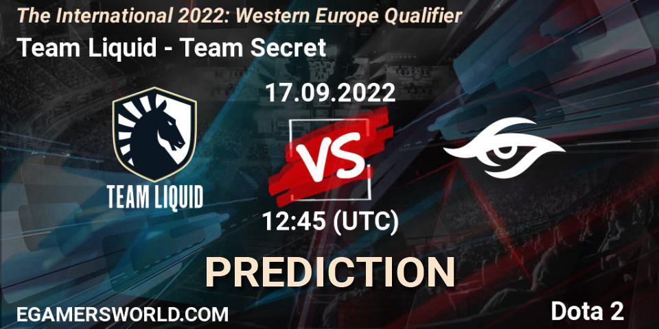 Team Liquid vs Team Secret: Match Prediction. 17.09.2022 at 13:14, Dota 2, The International 2022: Western Europe Qualifier