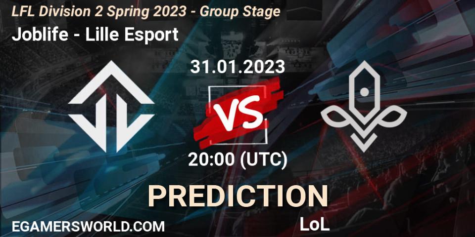 Joblife vs Lille Esport: Match Prediction. 31.01.23, LoL, LFL Division 2 Spring 2023 - Group Stage