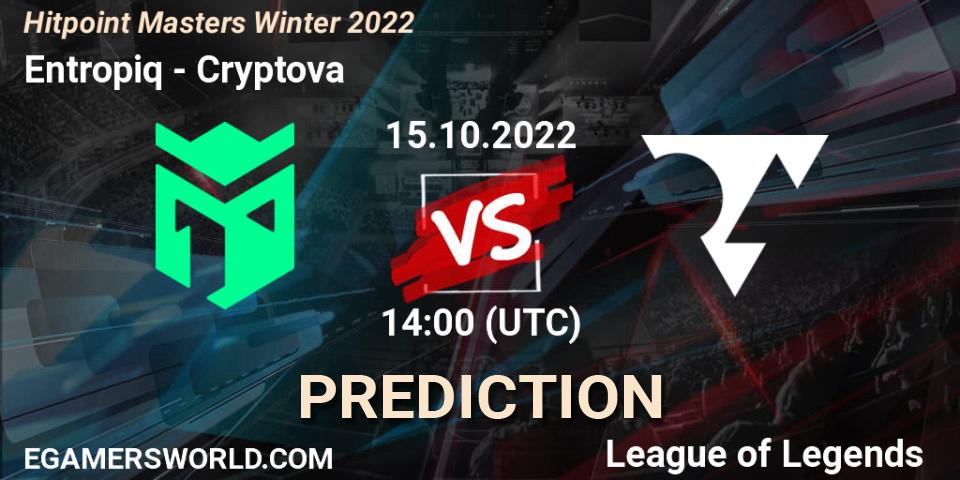 Entropiq vs Cryptova: Match Prediction. 16.10.2022 at 13:50, LoL, Hitpoint Masters Winter 2022