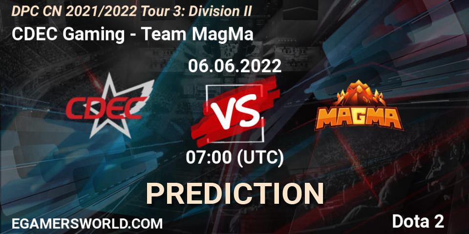 CDEC Gaming vs Team MagMa: Match Prediction. 06.06.2022 at 07:34, Dota 2, DPC CN 2021/2022 Tour 3: Division II