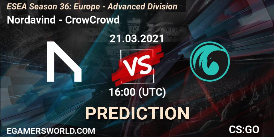 Nordavind vs CrowCrowd: Match Prediction. 21.03.2021 at 16:00, Counter-Strike (CS2), ESEA Season 36: Europe - Advanced Division