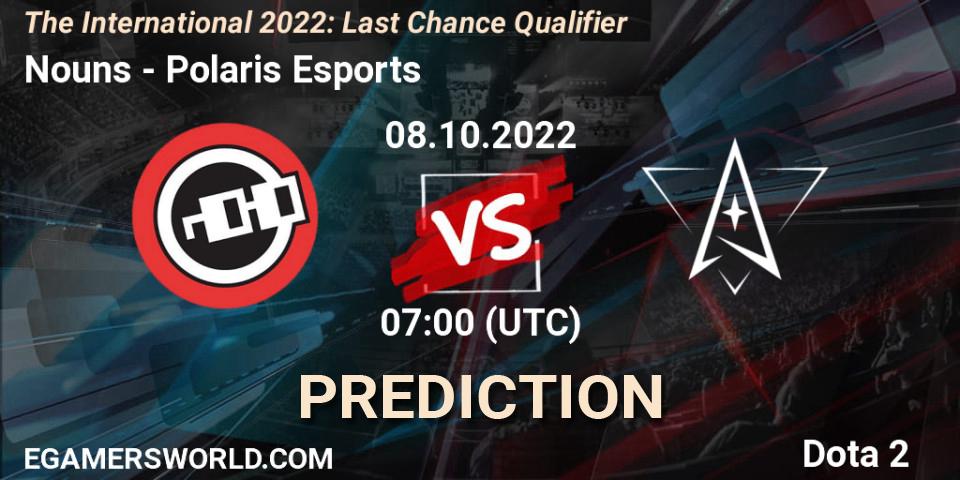 Nouns vs Polaris Esports: Match Prediction. 08.10.22, Dota 2, The International 2022: Last Chance Qualifier