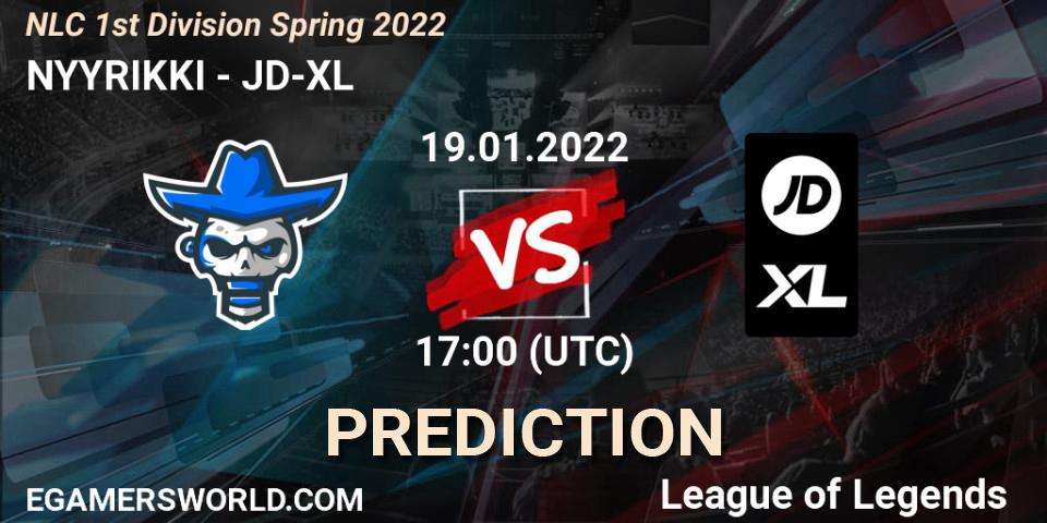NYYRIKKI vs JD-XL: Match Prediction. 19.01.2022 at 17:00, LoL, NLC 1st Division Spring 2022