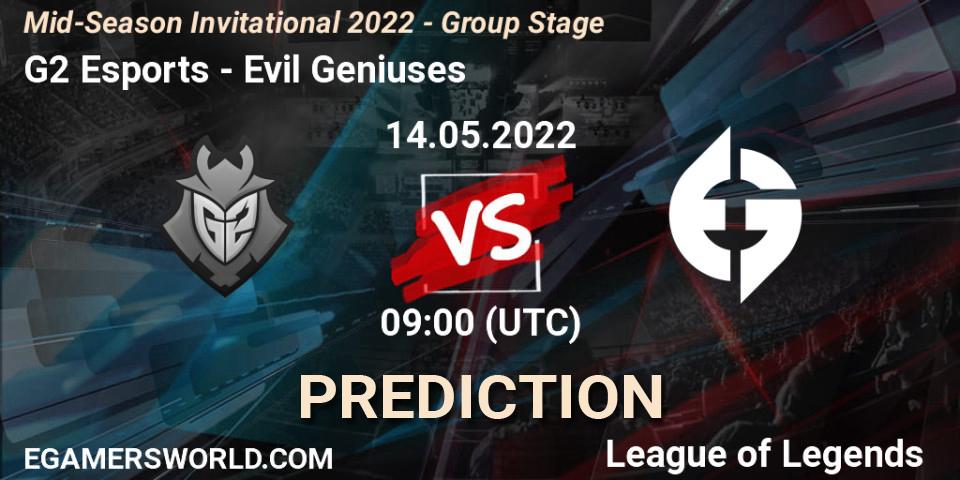 G2 Esports vs Evil Geniuses: Match Prediction. 14.05.2022 at 09:00, LoL, Mid-Season Invitational 2022 - Group Stage