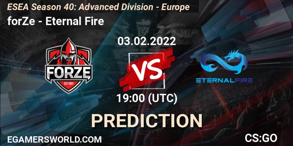 forZe vs Eternal Fire: Match Prediction. 03.02.2022 at 19:00, Counter-Strike (CS2), ESEA Season 40: Advanced Division - Europe
