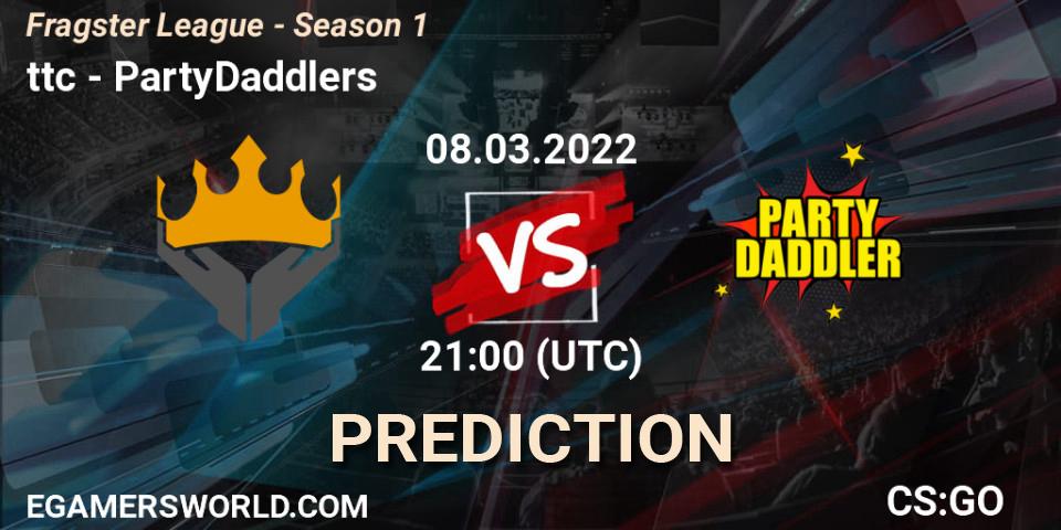 ttc vs PartyDaddlers: Match Prediction. 17.03.2022 at 17:00, Counter-Strike (CS2), Fragster League - Season 1