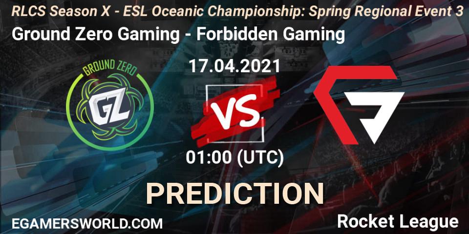 Ground Zero Gaming vs Forbidden Gaming: Match Prediction. 17.04.2021 at 02:00, Rocket League, RLCS Season X - ESL Oceanic Championship: Spring Regional Event 3