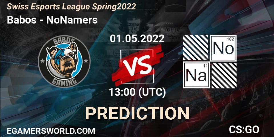 Babos vs NoNamers: Match Prediction. 01.05.2022 at 13:00, Counter-Strike (CS2), Swiss Esports League Spring 2022