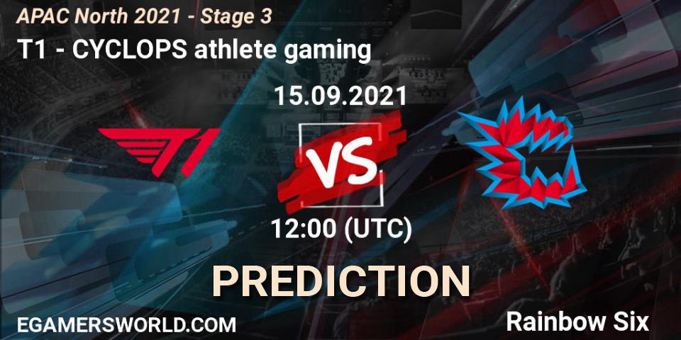T1 vs CYCLOPS athlete gaming: Match Prediction. 15.09.2021 at 12:00, Rainbow Six, APAC North 2021 - Stage 3