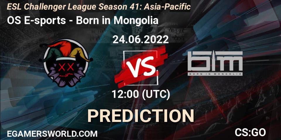 OS E-sports vs Born in Mongolia: Match Prediction. 24.06.2022 at 12:00, Counter-Strike (CS2), ESL Challenger League Season 41: Asia-Pacific