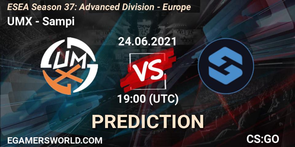UMX vs Sampi: Match Prediction. 24.06.2021 at 19:00, Counter-Strike (CS2), ESEA Season 37: Advanced Division - Europe