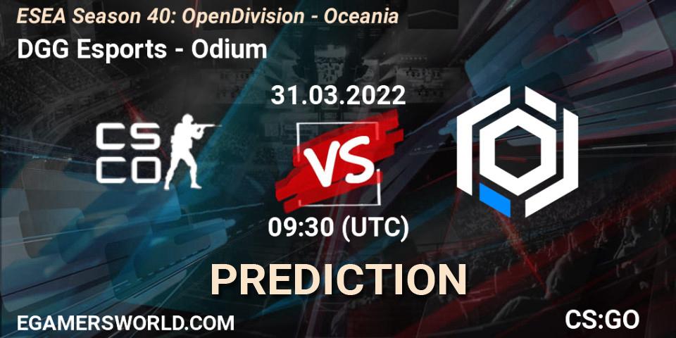 DGG Esports vs Odium: Match Prediction. 31.03.2022 at 09:30, Counter-Strike (CS2), ESEA Season 40: Open Division - Oceania