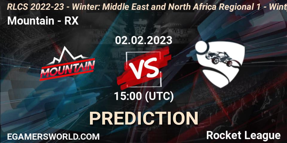 Mountain vs RX: Match Prediction. 02.02.2023 at 15:00, Rocket League, RLCS 2022-23 - Winter: Middle East and North Africa Regional 1 - Winter Open