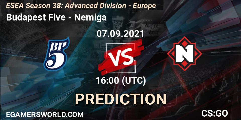 Budapest Five vs Nemiga: Match Prediction. 07.09.2021 at 16:00, Counter-Strike (CS2), ESEA Season 38: Advanced Division - Europe
