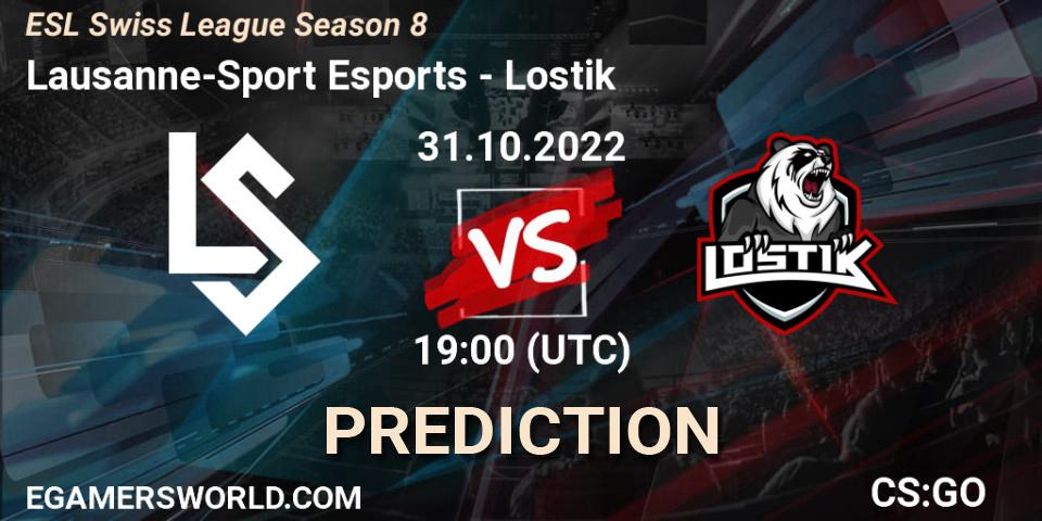 Lausanne-Sport Esports vs Lostik: Match Prediction. 31.10.2022 at 19:00, Counter-Strike (CS2), ESL Swiss League Season 8