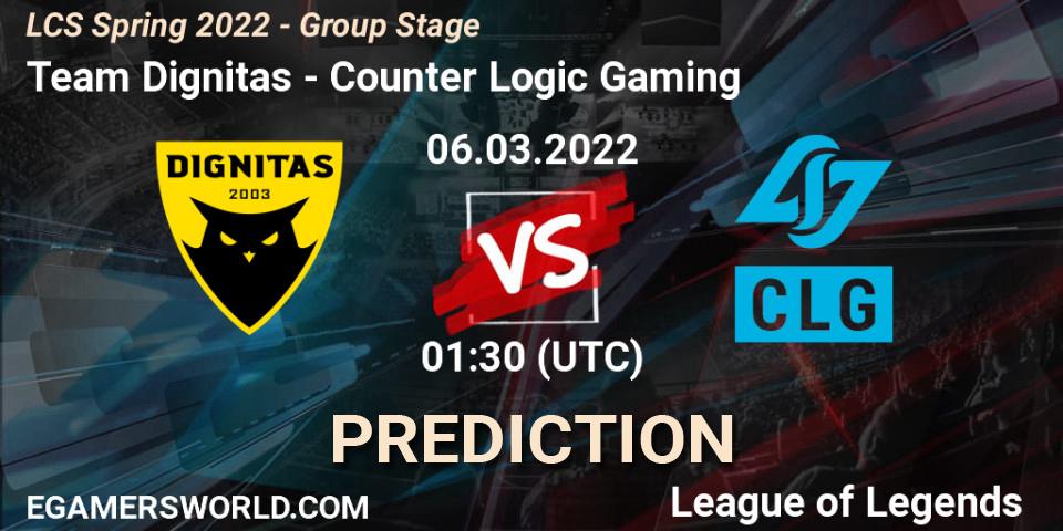Team Dignitas vs Counter Logic Gaming: Match Prediction. 06.03.2022 at 01:15, LoL, LCS Spring 2022 - Group Stage