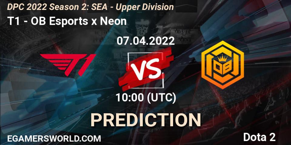 T1 vs OB Esports x Neon: Match Prediction. 07.04.2022 at 10:00, Dota 2, DPC 2021/2022 Tour 2 (Season 2): SEA Division I (Upper)