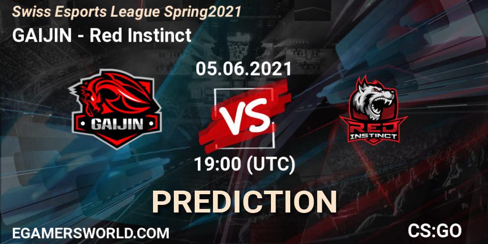 GAIJIN vs Red Instinct: Match Prediction. 05.06.2021 at 18:30, Counter-Strike (CS2), Swiss Esports League Spring 2021