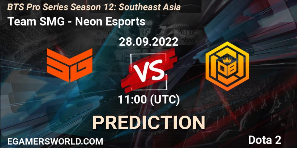 Team SMG vs Neon Esports: Match Prediction. 28.09.2022 at 11:05, Dota 2, BTS Pro Series Season 12: Southeast Asia