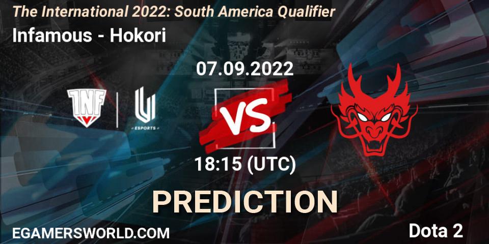 Infamous vs Hokori: Match Prediction. 07.09.2022 at 18:16, Dota 2, The International 2022: South America Qualifier