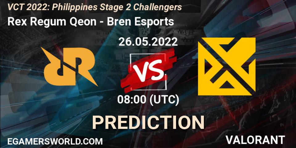 Rex Regum Qeon vs Bren Esports: Match Prediction. 26.05.2022 at 07:10, VALORANT, VCT 2022: Philippines Stage 2 Challengers