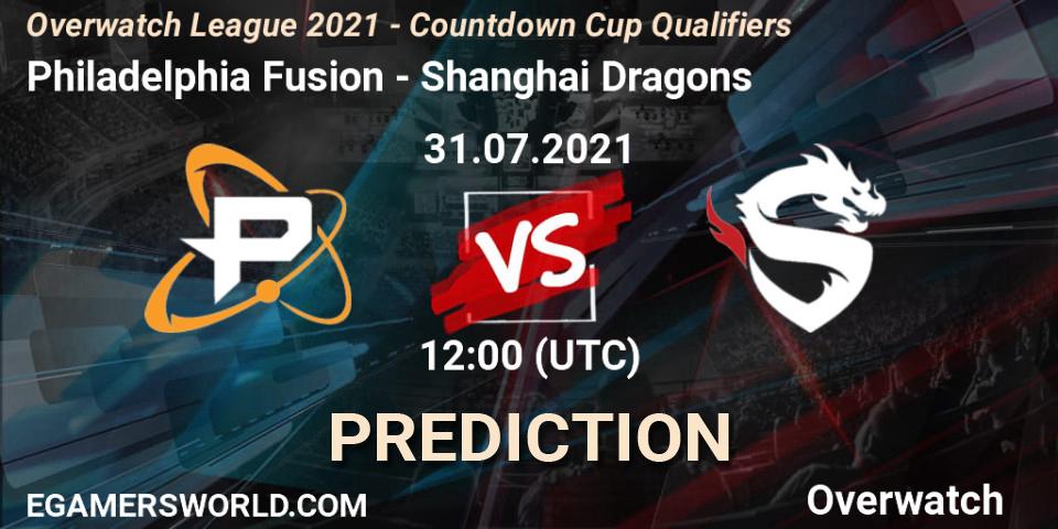Philadelphia Fusion vs Shanghai Dragons: Match Prediction. 31.07.2021 at 12:00, Overwatch, Overwatch League 2021 - Countdown Cup Qualifiers
