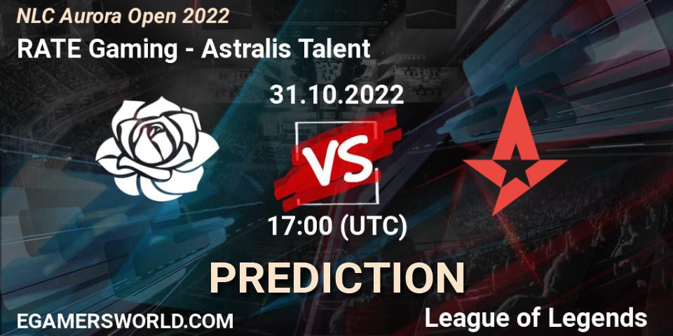 RATE Gaming vs Astralis Talent: Match Prediction. 31.10.2022 at 17:00, LoL, NLC Aurora Open 2022