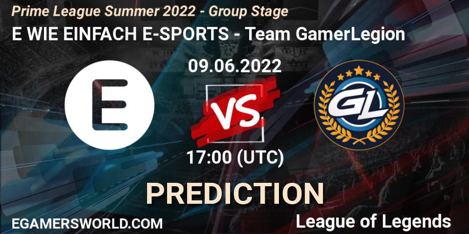 E WIE EINFACH E-SPORTS vs Team GamerLegion: Match Prediction. 09.06.2022 at 19:00, LoL, Prime League Summer 2022 - Group Stage