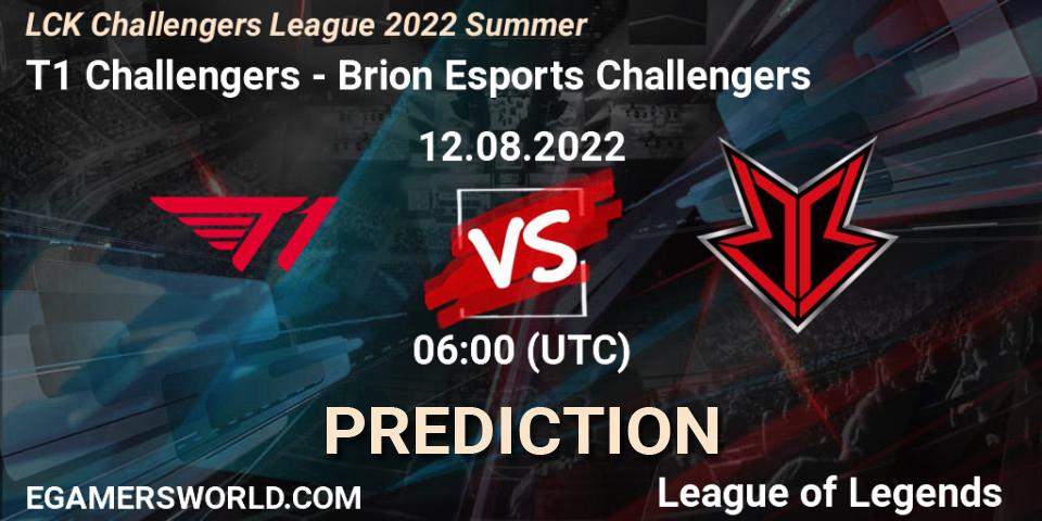 T1 Challengers vs Brion Esports Challengers: Match Prediction. 12.08.2022 at 06:00, LoL, LCK Challengers League 2022 Summer