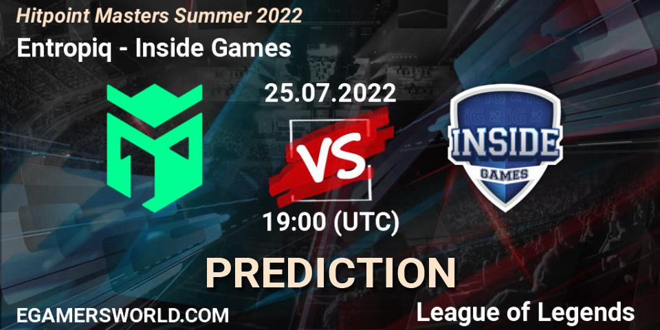 Entropiq vs Inside Games: Match Prediction. 25.07.2022 at 20:00, LoL, Hitpoint Masters Summer 2022