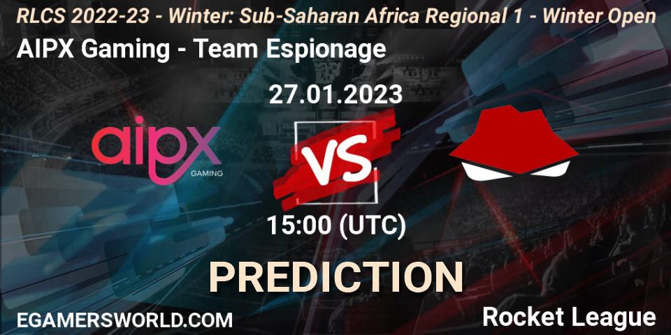 AIPX Gaming vs Team Espionage: Match Prediction. 27.01.2023 at 15:00, Rocket League, RLCS 2022-23 - Winter: Sub-Saharan Africa Regional 1 - Winter Open
