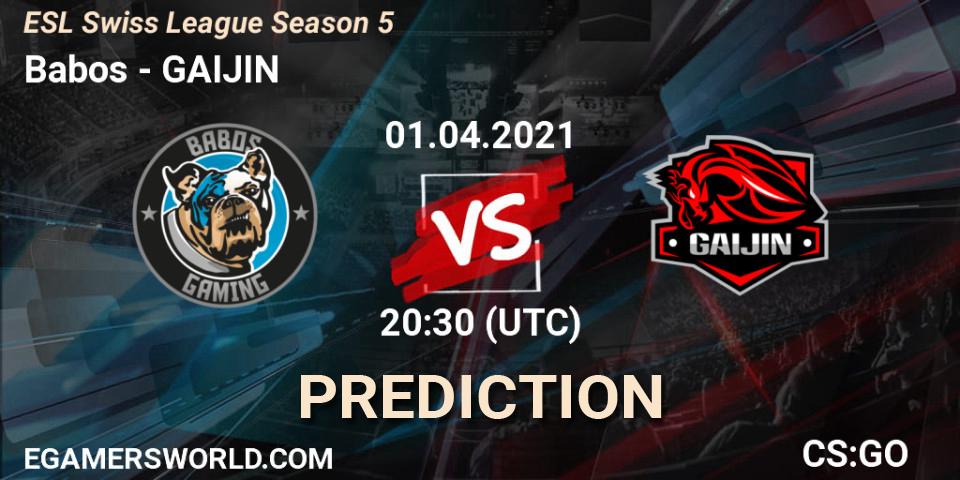 Babos vs GAIJIN: Match Prediction. 01.04.2021 at 20:30, Counter-Strike (CS2), ESL Swiss League Season 5