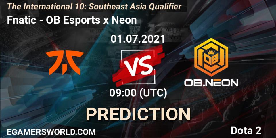 Fnatic vs OB Esports x Neon: Match Prediction. 01.07.2021 at 08:07, Dota 2, The International 10: Southeast Asia Qualifier